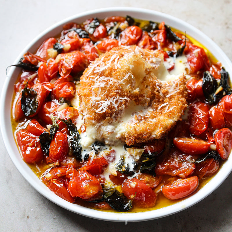 Fried Burrata with Roasted Tomatoes